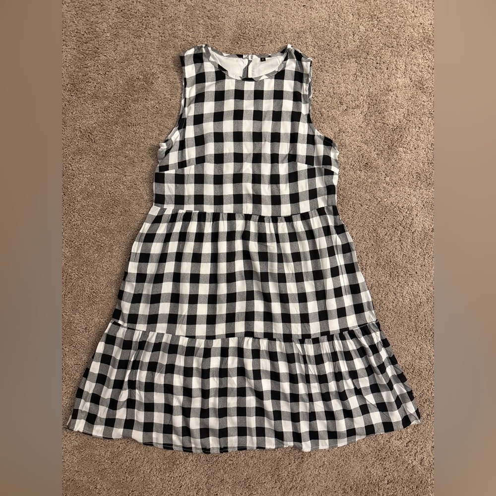 Checkered Mini Dress Women size Small Black White Checkered Sleeveless Babydoll
